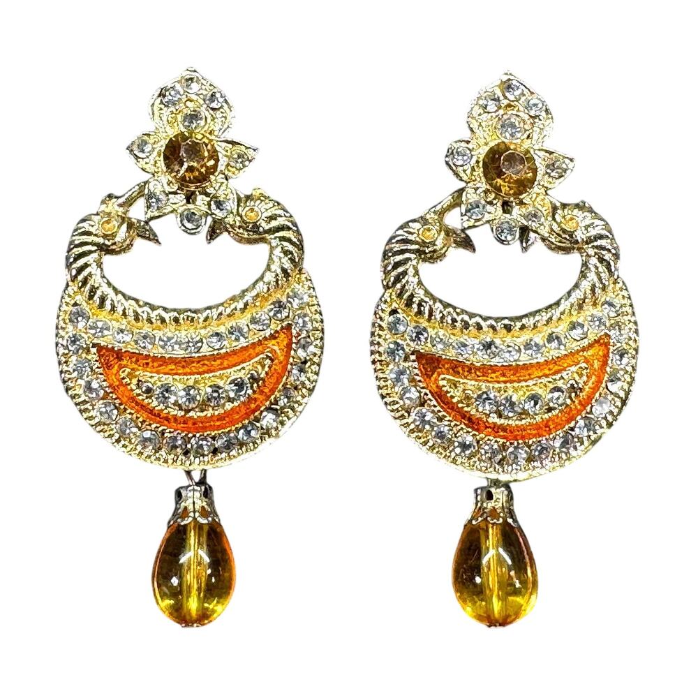Vintage Crystal Rhinestone and Gold Enamel Dangle Stud Earrings
